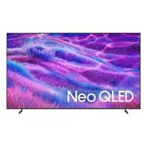 Flat-screen TV on a white background displaying a colorful purple-pink abstract landscape with the words Neo QLED (lower-right).